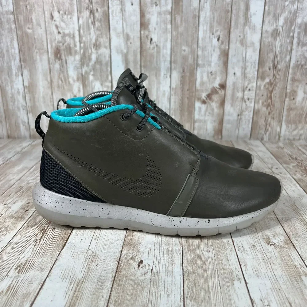 Nike Roshe Mid Winter Sneakerboot Olive‎ Green Turquoise Sole Men's Size 8.5
